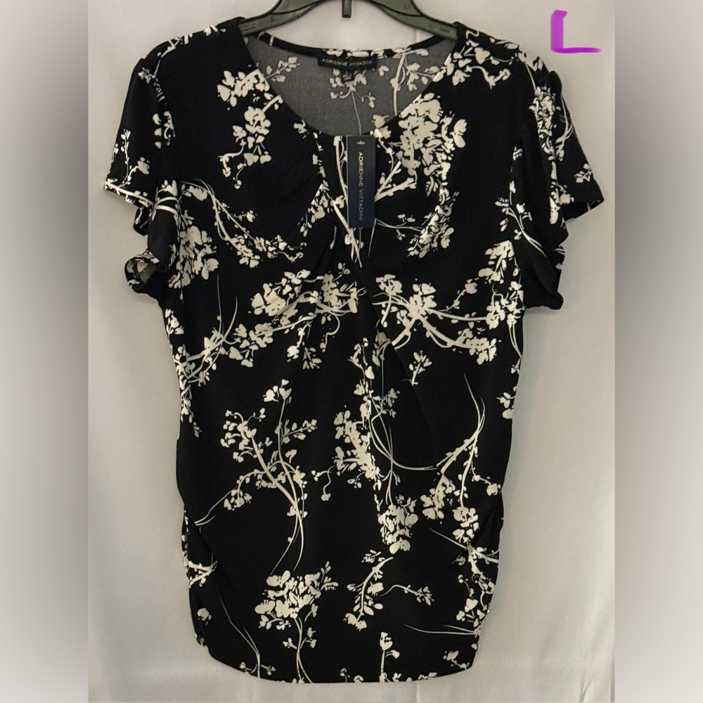 Adrienne Vittadini Black and White Floral Blouse